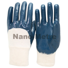 NMSAFETY forro de algodón medio recubierto de puño de punto barato guante de nitrilo azul / guante de trabajo